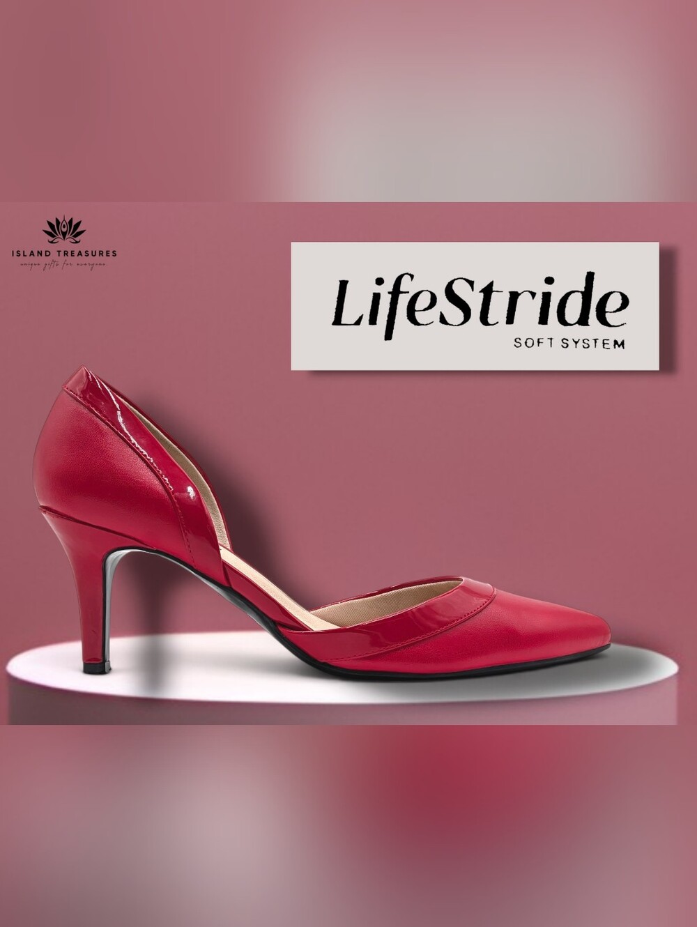 Life Stride Saldana Sz 10 Red Patent D'Orsay Pump Soft System Cushioned Footbed